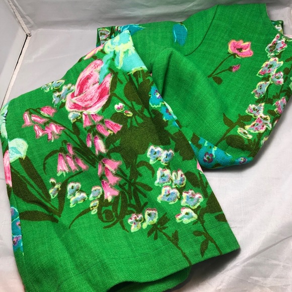 Vintage Green Floral Linen Sheath Dress S/M - Picture 6 of 8